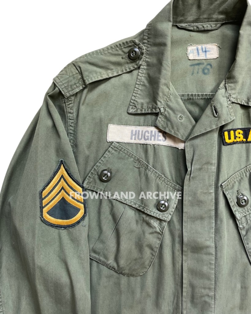 irst pattern tropical combat coat / jungle jacket belonged to James Edward Hughes (born October 15, 1933), who enlisted in the U.S. Armed Forces from his hometown of Lynchburg, Virginia. Over 14 years of service, Hughes attained the rank of Staff Sergeant (E-6). He was assigned to Detachment A-502, 5th Special Forces Group (Airborne), operating under III Corps, Mike Force, 1st Special Forces.  His primary MOS was 05B4S – Radio Operator. Hughes began his tour in Vietnam on 18 June 1964. He was KIA on 13 March 1966, killed in action while engaging enemy forces during Operation Silver City, approximately five miles north of Camp A-312, Xom Cat, Long Khanh Province, South Vietnam. This coat originates from the late Craig Pickrall collection (USMF co-founder). All information sourced from kanemono (USMF) and Tom Ross — Major, U.S. Army Special Forces (Ret.), author of Privileges of War.
