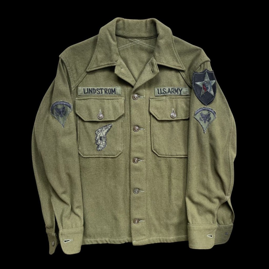 Wool shirt attributed to Charles Lindstrom, 9th infantry regiment as part of the 2nd infantry division "indianhead", Korea. Based on the 68 era subdued twill ranks would put this shirt in use late 60s timeframe during the DMZ conflict.