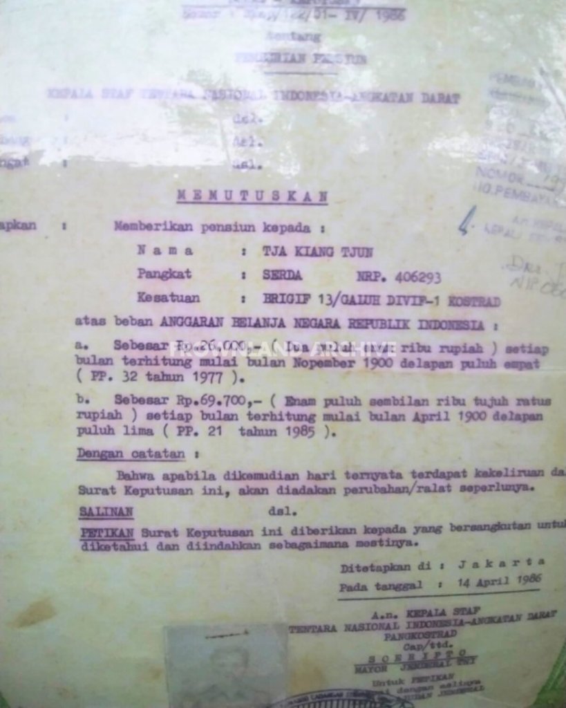 PDL Hijau Serda (Purn) Tja Kiang Tjun – Brigif 13/Galuh, Divif-1 KOSTRAD tahun 1980an