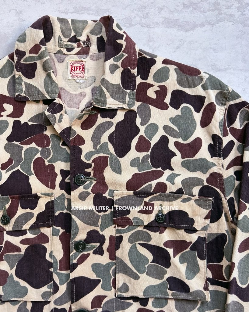 “BEO-GAM” Duck Hunter camouflage by KIFFE, a New York-based brand, made in Japan during the 1960s. Interestingly, this fabric was also used by the Counterinsurgency Support Office (CISO) for early patrol caps. Based in Okinawa, CISO played a key role in supplying specialized clothing and field equipment to Special Forces personnel operating in Vietnam during the Vietnam War. The second pic shows Captain Gerald Austin Brown from MACV Advisory Team 33.