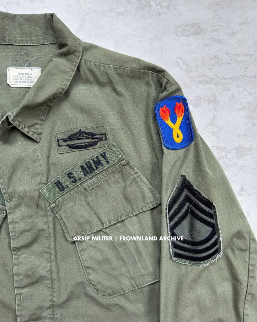 jungle fatigue jacket belonged to MSG (Ret.) Antonio “Tony” Garcia-Velez worn during late war period, circa 71-72. a two war veteran, served with company M, 65th Infantry during Korean War and Company B 1/46 Infantry, 196th LIB in Vietnam. all original patched with 2nd award CIB. the 196th period pictures courtesy of Jim Comer.