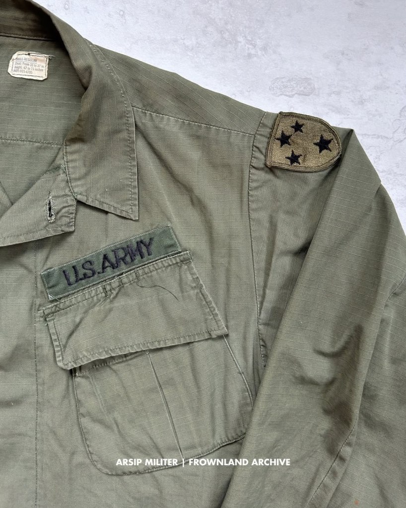 late war period jungle fatigue jacket belonged to Charpentier - 23rd Infantry “Americal” Division. Dated 1970 (DSA 100-70-C-0249). theater-made hand-sewn name tape, theater made embroidered US Army tape, with standard merrowed edge SSI (as seen in period pictures). all original.