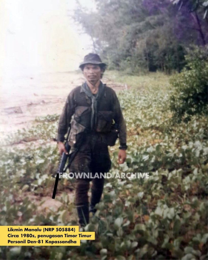 Foto periode personel Kopassus menggunakan CQC DPM Assault Vest di Dili, Timor Timur, pada akhir 1980-an dari SAT 81 DEN 18 Kopassus Anti Terror