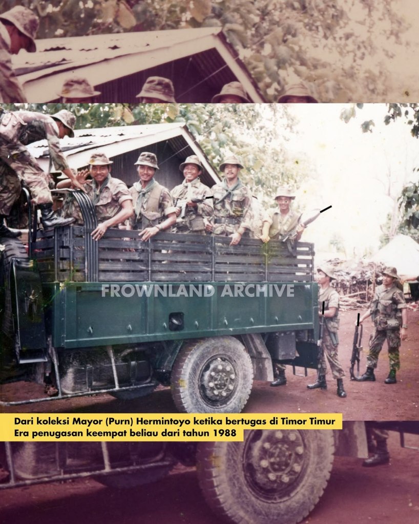 Foto periode personel Kopassus menggunakan CQC DPM Assault Vest di Dili, Timor Timur, pada akhir 1980-an