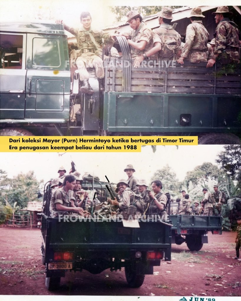 Foto periode personel Kopassus menggunakan CQC DPM Assault Vest di Dili, Timor Timur, pada akhir 1980-an